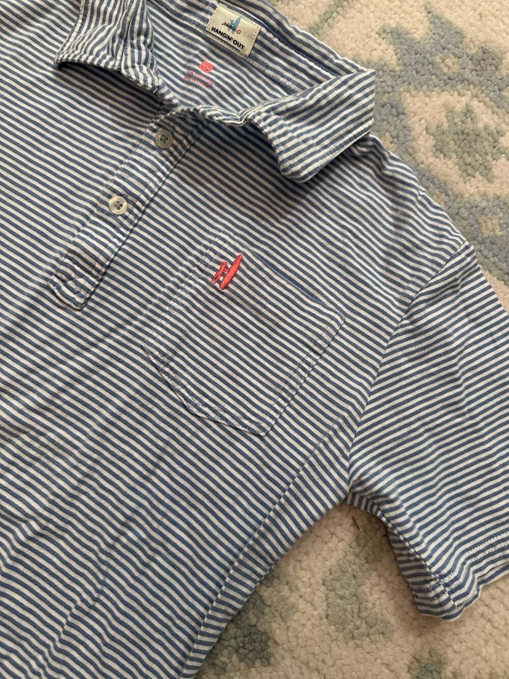 Johnnie-O Hangin' Out Boy’s XL Sz 14  Blue White Striped Polo Shirt